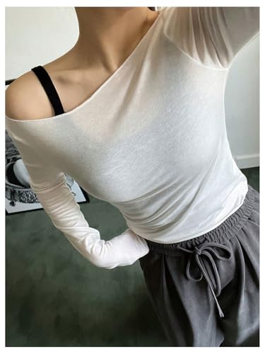 トップス DRESSEDUNDRESSED Sheer Long Sleeve CZHJS Sheer Womens Fall Fashion Mesh Shirt, Round Neck