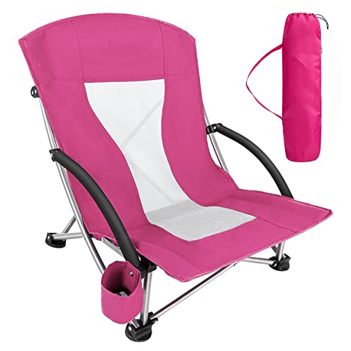 Menkxi 4 Sedie Da Spiaggia Basse Pieghevoli Con Portabicchieri E Tasca - Tela Oxford, Portata 136kg - Include Borsa Trasporto - 4