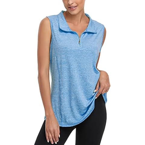 Viracy Women's Zip Up Golf Workout Tank Tops Sleeveless Quick Dry Athletic Polo Shirts, Blue, X-Large Cover