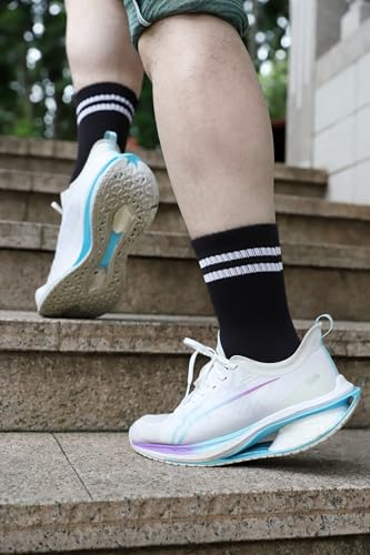 Striped Crew Socks Athletic Socks for Men Women with Cushion Work Hiking Basketball Sport Socks 2-5 Pairs3