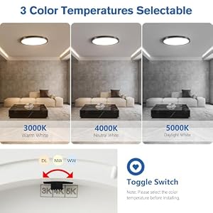 6 Pack 12 Inch Hardwired Dimmable LED Flush Mount Ceiling Light Fixtures, 24W 2640LM 3000K/4000K/5000K, House Upgrade Led Lights for Bedroom Hallway Laundry Room Rental Units, 240W Equiv., Black — photo 2 of 6
