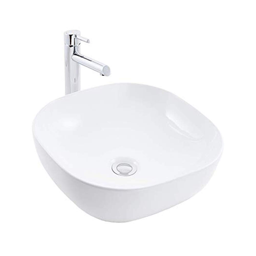 Lavabo Da Appoggio Ceramica Bianco Tondeggiante Lavandino Lavello Arredo 44x44x14 Cm