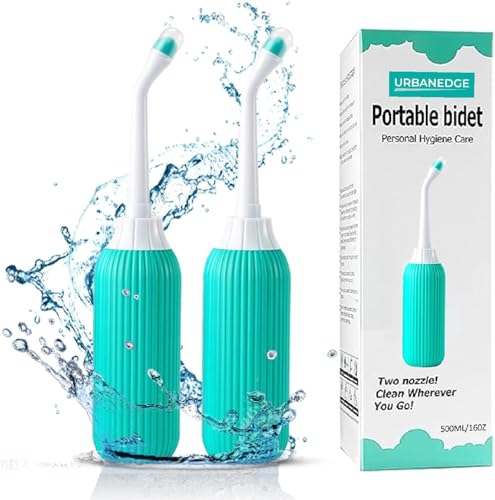 Urban Edge Portable Bidet for Travel, Set of 2 Bidets, Handheld Jet Spray for Toilet, 500ml Capacity Each, Peri Bottle for Postpartum Care, Outdoor Use for Women and Men, Reusable Sprayer, Turquoise