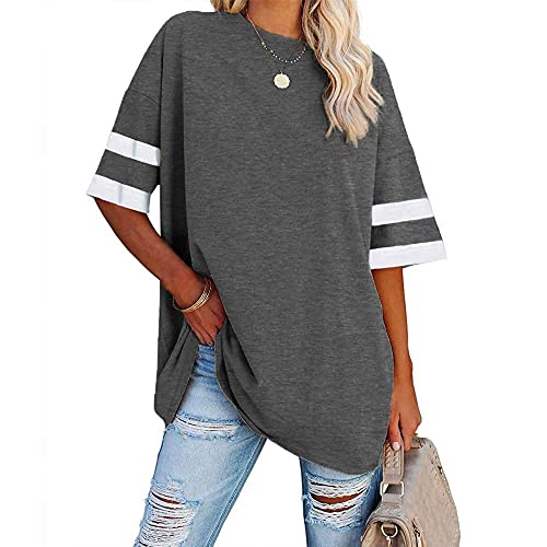 Coloody Camisetas Mujer Verano Tops Básicos Cuello Redondo Rayas Manga Corta Casual Camiseta Suelta Moda Tops Cover
