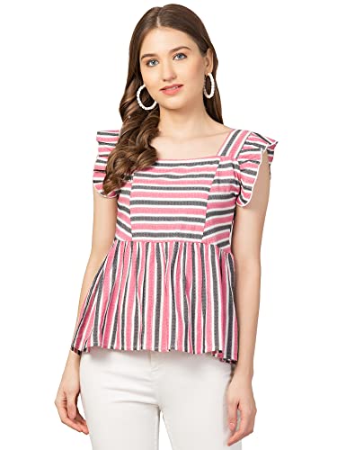 Image of ZUVINO Striped Cotton Tops for Women || Sleeveless Peplum Tops for Women || Stylish Summer Tops for Women.