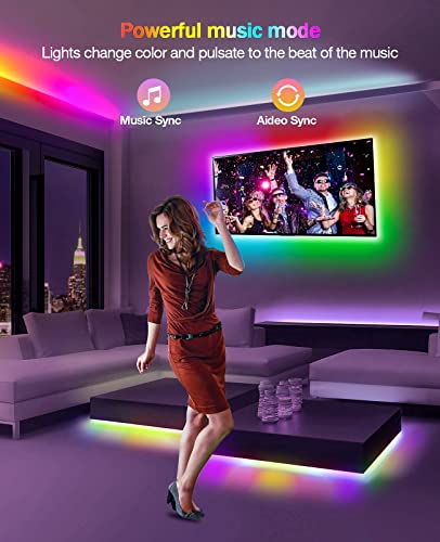 Daymeet Led Strip Lights 33FT RGBIC Rainbow LED Strips Color Changing Lights Synchronously Music Sync Built-in Mic Bluetooth with App and Remote Controller Led Lights for Bedroom Home Kitchen Room