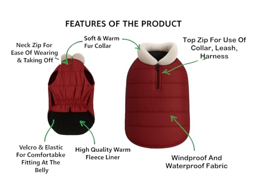 Image of The Pets Company Dog Winter Coat Jacket, Clothes, Windproof, Waterproof, Light Weight, Washable, Ultra Warm Thick Fleece Lined Dog Vest for Cold Weather Protection, (Maroon, X-Large - 28 Inch)