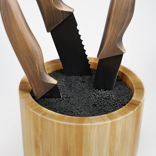 Ceppo Coltelli Universale in Bambù, Portacoltelli da Cucina Vuoto con Setole Amovibili, Design Elegante in Legno Naturale, Knife Block Holder, Sicuro e Facile da Pulire - immagine 6
