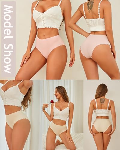 Image of FINETOO Seamless Underwear for Women High Waisted Panties Scalloped Edge Sexy Cheeky Bikini No Show Briefs S-XXL 5 Pack