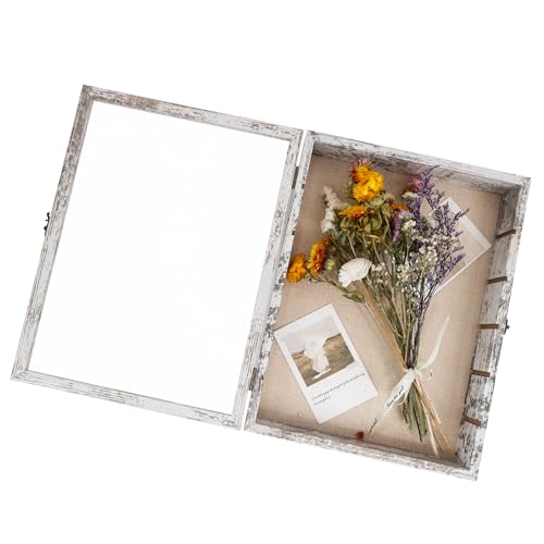 Image of Shadow Box with Shelves, White 12x16 Wooden Display Cases with Shelves for Miniatures Keepsake Collectibles, Coins Military Medals Pins Wedding Flowers