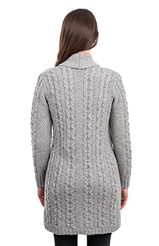 Image of SAOL 100% Irish Merino Wool Ladies Shawl Collar Cardigan Coat with Pockets