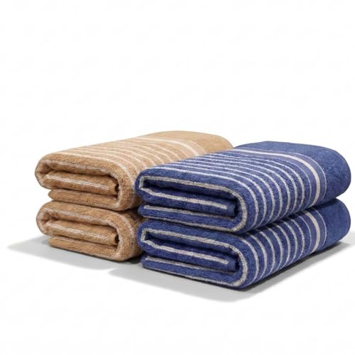 Image of Athom Living Premium Hand Towels- Cotton, 400 GSM, Ultra Soft, Quick Dry, Highly Absorbent | for Hand, Kitchen and Gym | 60 * 40 cm, Pack of 4 (Beige & Blue)
