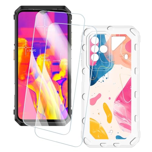 OAGELIM 2�Z�b�g �X�N���[���v���e�N�^�[ + �P�[�X Ulefone Power Armor 18 (6.58 �C���`) �Ƃ̌݊������� �A�[�e�B�X�e�B�b�N�J�X�^���v�����g�J�o�[�Ƌ����K���X�t�B���� �X�N���b�`�h�~ (�J���t��)