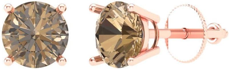 14K Rose Gold Simulated Champagne Diamond Stud Earrings with Screw back - Hypoallergenic, 1 cttw - Minimalist Women's Fine Jewelry
