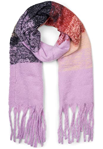 styleBREAKER Damen Web Strickschal mit bunt meliertem Streifen Muster und langen dicken Fransen, warmer Winter, Stola 01017146, Farbe:Flieder-Bordeaux-Schwarz