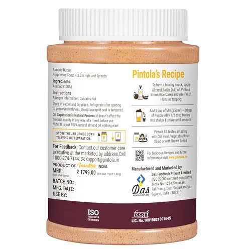 Image of Pintola Almond Butter Creamy 1kg - All Natural Unsalted Butter, Healthy Almond Butter Unsweetened for Bread Spreads, Vegan (Pack of 2)