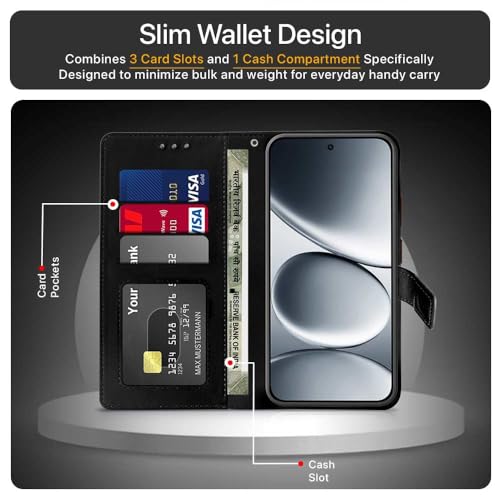 Image of WOW IMAGINE Shock Proof Flip Cover Back Case Cover for Redmi Note 15 Pro 5G (Flexible | Leather Finish | Card Pockets Wallet & Stand | Black)