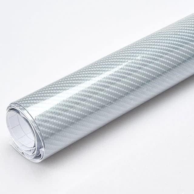 RockRose Carbon Fiber Vinyl Wrap, Anti-Wrinkle, Air Release, Automotoive Bubble Wrap, Self Adhesive Vinyl Stickers DIY Decals (5FT x 8FT, 5D Silver)