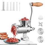 Huanyu Meat Grinder Manual Stainless Steel, Sausage Tubes, Compact with Table Clamp for Home Use, Hand Crank for Chicken, Beef, Small Bone, Chili HZ-5