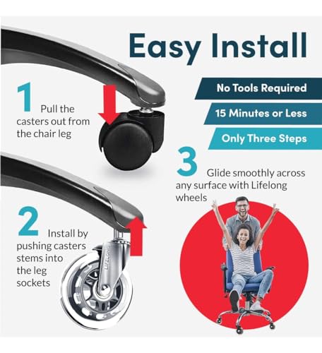 Kit 5 Rodas Para Cadeira De Escritório Pino 11mm Anti Risco