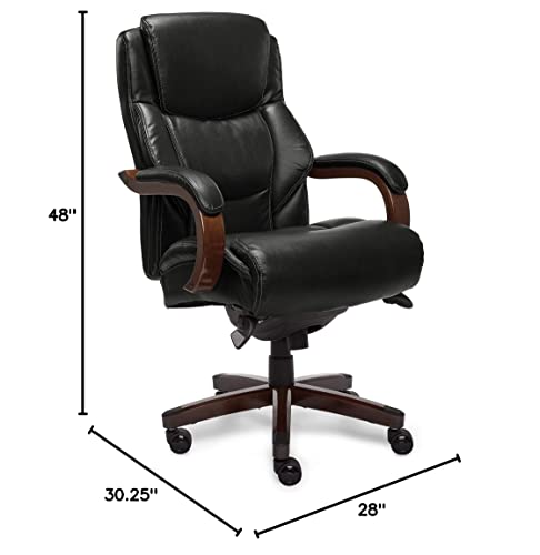 La-Z-Boy Delano Big & Tall Executive Office Chair | High Back Ergonomic Lumbar Support, Bonded Leather, Black With Mahogany Wood Finish | 45833A #TOP2