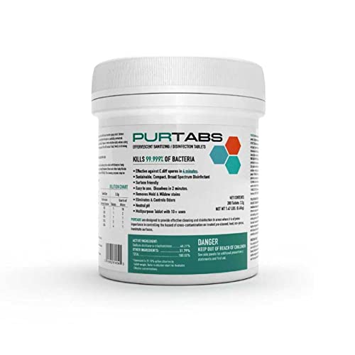 Purtabs ESPT3.3G Disinfectant Tablets Â¬â€“ Dissolving Tablets for Disinfecting Solution, Concentrated Sanitizing Tablets for Use with Electrostatic Sprayers (200 Count, Unscented)