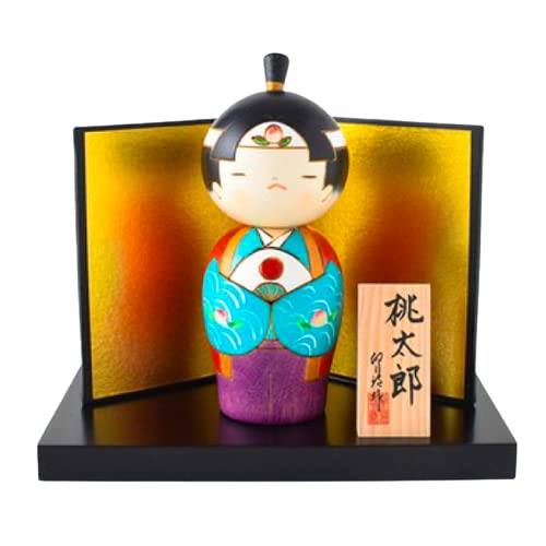 Usaburo Modern Japanese Kokeshi Doll ( MOMOTARO - Small ) , Made in Japan, Collectible Figurines, Traditional Crafts, Boy in Kimono, Samurai