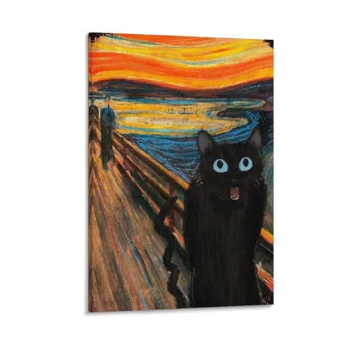 面白いバスルームウォールアート抽象猫 プリントヴィンテージ有名な絵画動物スクリームキャットポスター パネル キャンバスウォールアート現代 印刷 版画 壁の絵 部屋飾り08x12inch(20x30cm)