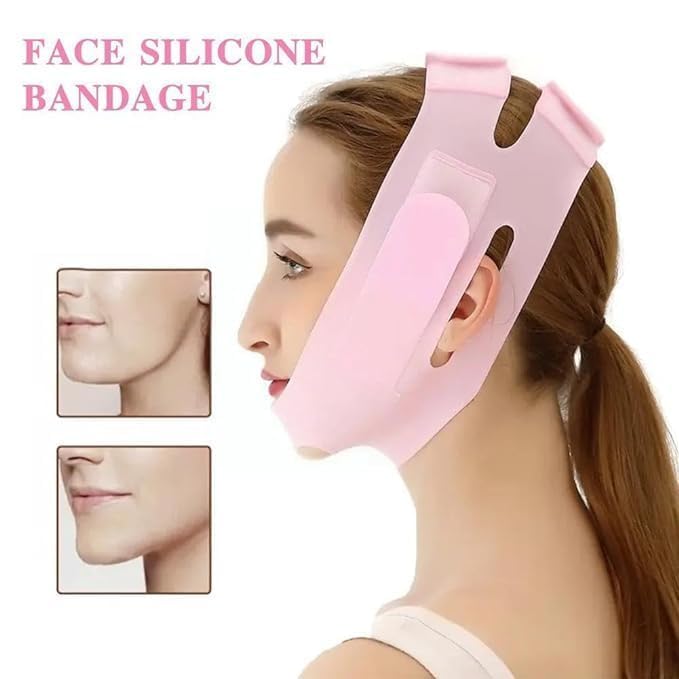 EXIFYLL Silicone V Face Mask Face Lift Up Belt Facial Slimming Bandage Mask Cheek,Chin,Neck Slimming Thin Belt Face Slim Lift Band Mask Double Chin Reducer for Women and Men Tightening Skin (V-Line Mask) (pink) 4