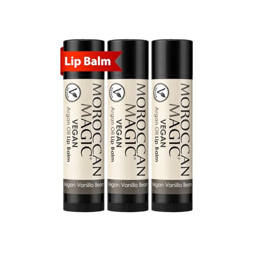 Moroccan Magic Vegan Vanilla Lip Balm 3 Pack | Ultra-Hydrating Argan & Essential Oil Lip Moisturizer...