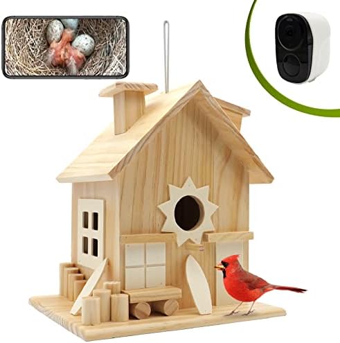 Intoo Lifes Smart Birdhouse with Camera - Hanging Wooden Bird Houses for Outside Clearance： 1080p HD Wireless Birdhouses for Outdoors Camera - Bird House Box Gift for Bluebird Cardinal and Wild Birds