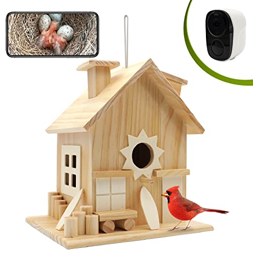 Intoo Lifes Smart Birdhouse With Camera - Hanging Wooden Bird Houses For Outside Clearance： 1080P Hd Wireless Birdhouses For Outdoors Camera - Bird House Box Gift For Bluebird Cardinal And Wild Birds #TOP30