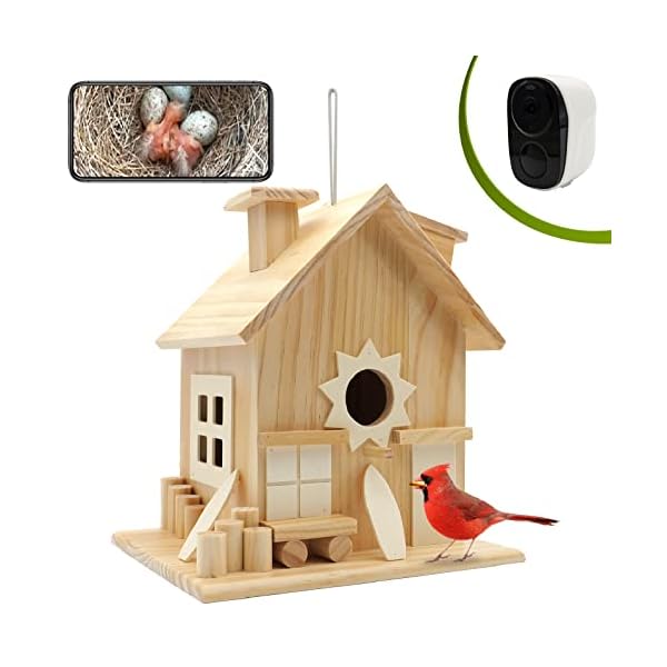 Intoo Lifes Smart Birdhouse with Camera - Hanging Wooden Bird Houses for Outside Clearance： 1080p HD Wireless Birdhouses for Outdoors Camera - Bird House Box Gift for Bluebird Cardinal and Wild Birds