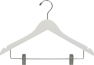 White Wood Combo Hanger w/ Adjustable Cushion Clips, Box of 25 Space Saving 17 Inch Flat Wooden Hangers w/ Chrome Swivel Hook & Notches for Shirt Jacket or Dress by The Great American Hanger Company