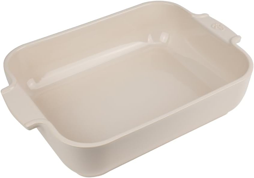 Peugeot Appolia Rectangular Oven Dish 32cm Ecru. Ceramic. Mechanical and Thermal shock resistant. -20° to 250°C. Ergonomic handles.10 year warranty. Made in France.