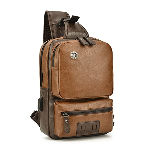 Men's Sling Chest Bag Men's PU Chest Bag Shoulder Bag Messenger Bag Large Capacity Casual Large Bag for Hiking Travel Sports(2)