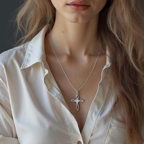 1 Carat Heart-Shaped Moissanite Cross Sterling Silver Necklace – Genuine D-Color Diamond Alternative, Sacred Celtic Knot Design, Faith-Inspired Gift for Women, Hypoallergenic 925 Silver2
