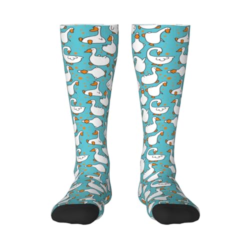 Xiso Ver Kniestrümpfe mit Cartoon-Motiv, lustige Gansen, für Damen, Outdoor-Sportsocken, 1 Schwarz, Einheitsgröße