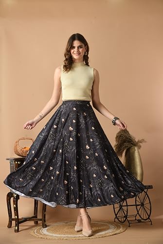 Image of VAGISHA Women's 4-Metre Flared Long Skirt | Skirts for Women Long Length | Long Skirts for Girls | Ethnic & Boho Printed Wear with Elastic Waist | Perfect for Party, Festive & Casual Look