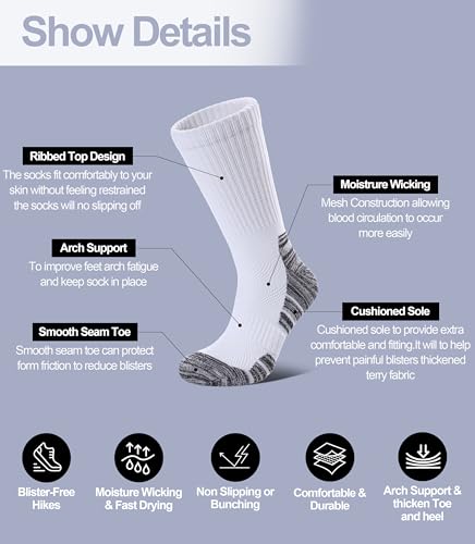 Women Hiking Crew Socks Running Athletic Thick Cushion Compression Moisture Wicking Walking Socks 5 Pairs3