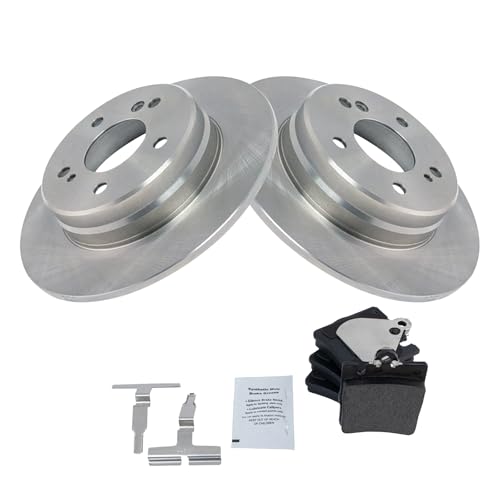 Image of TRQ Rear Brake Pad & Rotor Semi Metallic Compatible with 2004-2008 Chrysler Crossfire 1997-2007 Mercedes-Benz C230 1997-2005 C240 1998-2004 SLK230 2006-2008 SLK280 2009-2011 SLK300 2008-2011 SLK350