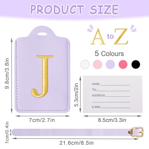 Image of Personalized Initial Luggage Tags for Suitcases, Cute PU Leather Embroidered Letter Travel Luggage Tags, Suitcase Identifier Name Baggage Tag, Bag Tags for Men Women Kids Luggage Handbags(Purple J)