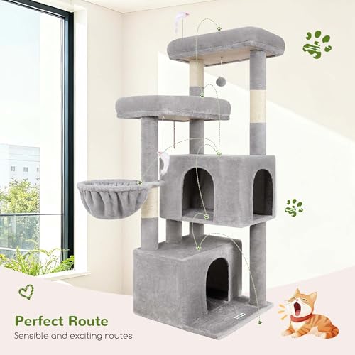 Torre para gatos de 55 pulgadas con rascador y cesta colgante miniatura 4