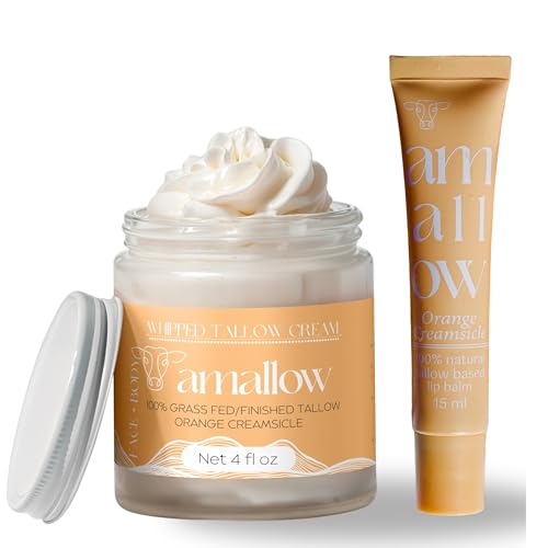 Amallow 100% Grass Fed Beef Tallow Skincare & Lip Balm Set - Whipped...
