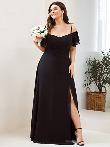 Ever-Pretty Plus Women's Off Shoulder Ruffles Sleeves Side Slit Chiffon Plus Size Bridesmaid Dresses 00237-DA3