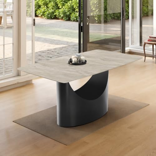 Image of Wakefit Taco Dining Table - Antalia Beige - 6 Seater I Marble Finish I Vitrified Tile Top I Antalia Beige