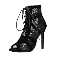 WWricotta Women's Latin Dance Shoes Lace-up Boots Small 7 cm Heel Salon Boots