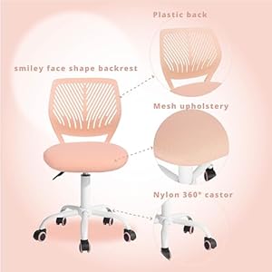 FurnitureR Teens Girls Task Chair 360 Swivel, Low Mid PP Mesh Back Fabric Seat, Height Adjustable, Rolling Castor, W15.7inces x D15.2inces x H29.5-34.2inches (Rose) FurnitureR Teens Girls Task Chair 360 Swivel Low Mid PP Mesh Back Fabric Seat Height Adjustable Rolling Castor W157inces x D152inces x H295 342inches Rose