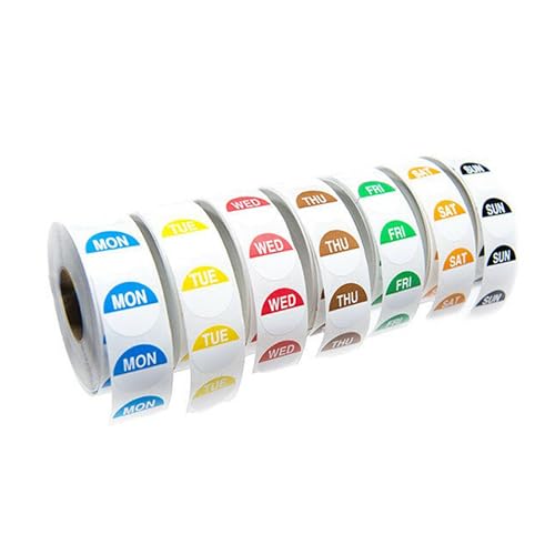 We Can Source It Ltd Small Paper Day Dots Food Labels Monday to Sunday with Adhesive Finish for Food Rotation and Date Tracking Removable Freezer Safe and EHO Approved - 1000 Dots Per Roll