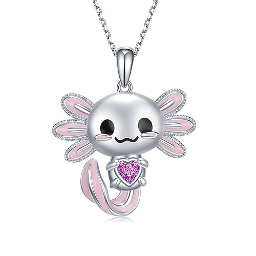 Image of Axolotl Necklace 925 Sterling Silver Axolotl Pendant Cute Animal Jewelry Gift for Women